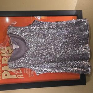 Chico's Sparkling Silver Sequin Tank Top Size 2